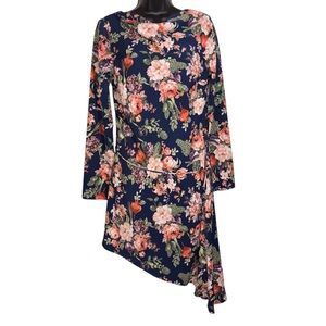 Abercrombie & Fitch Mini Dress Floral Drape Neck Long Sleeve Asymmetrical Hem